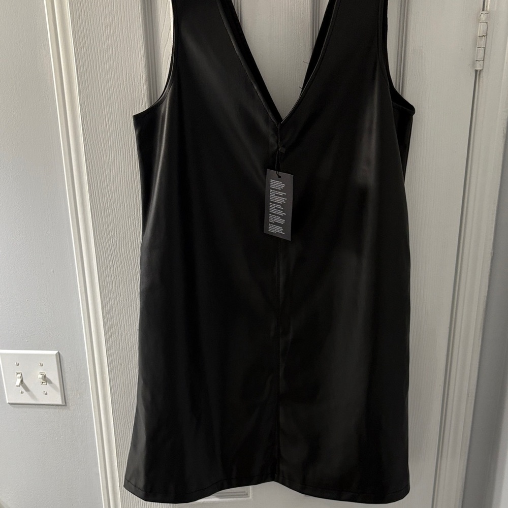 VERA MODA Black leather (faux) dress with pockets. Size M. New with tags.